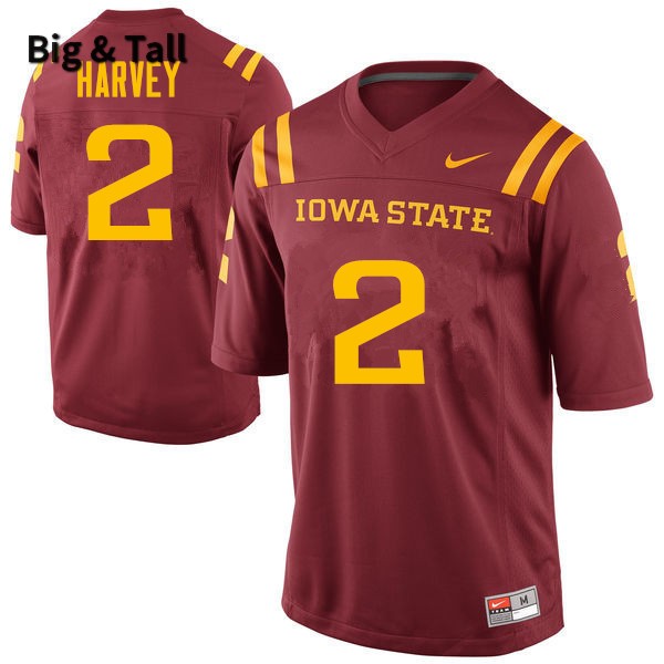 Iowa State Cyclones Men's #2 Willie Harvey Nike NCAA Authentic Cardinal Big & Tall College Stitched Football Jersey CA42B84RK